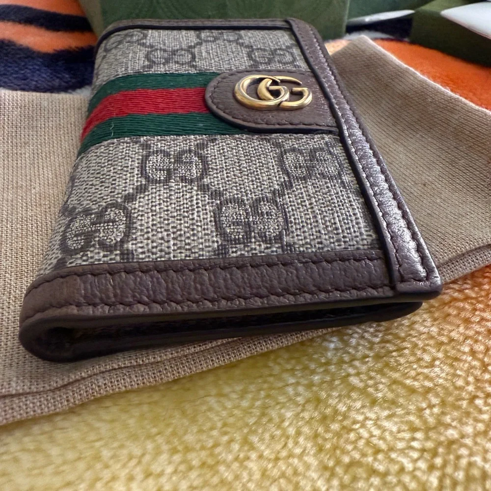 Gucci Beige and Brown Card Holder with Green-Red Stripe - Picture 7 of 14